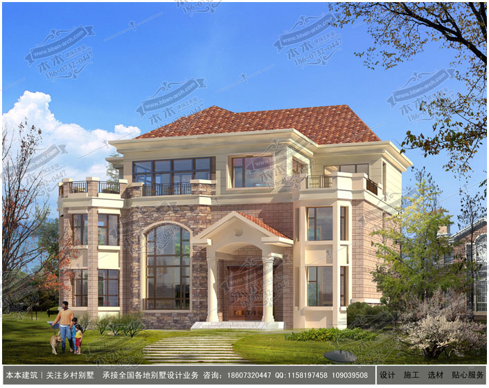 鄉(xiāng)村自建三層帶露臺(tái)_獨(dú)立車(chē)庫(kù)小別墅設(shè)計(jì)