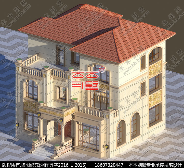 12米*13米獨(dú)棟三層歐式新農(nóng)村自建房別墅設(shè)計(jì)（含圖）